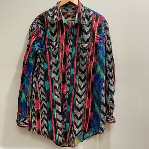 Outlaw Western Wear Mens Vintage 90s Abstract Geometric Multi Color Shirt XL